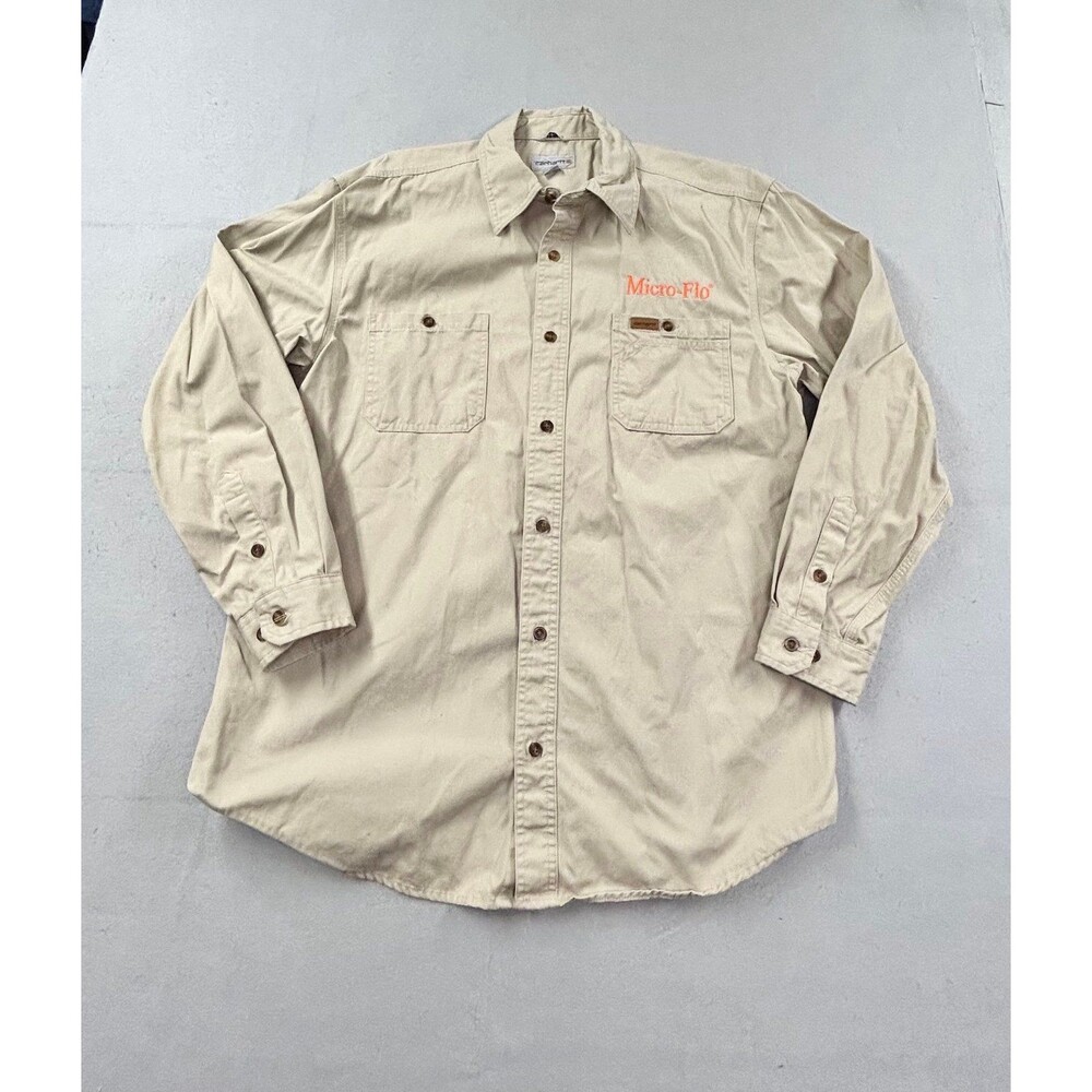 Carhartt Mens Safari Cotton Canvas Work Shirt Beige Long Sleeve 100091